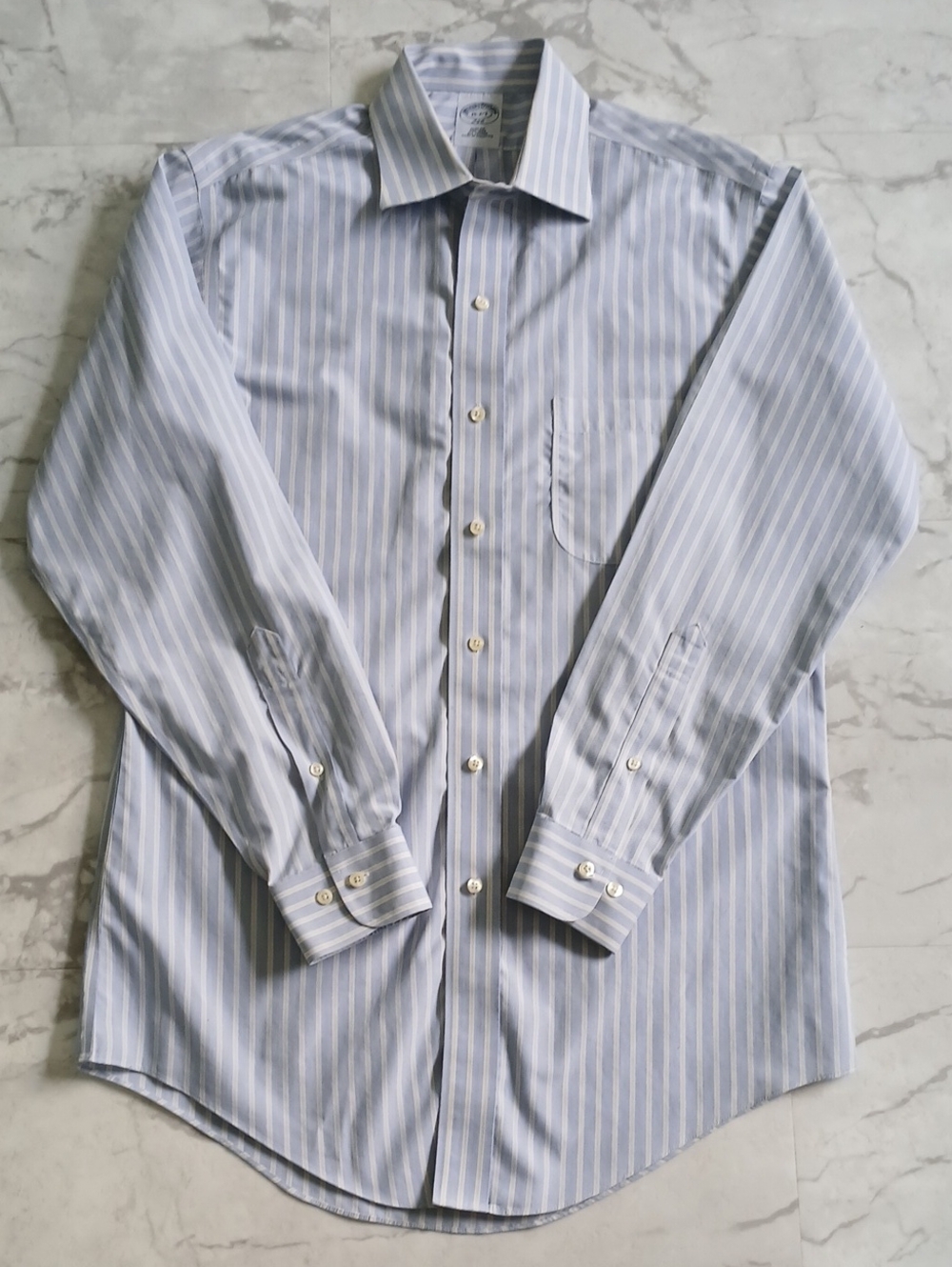 Brooks Brothers 346 Light Blue and White Striped Slim Fit Dress Shirt 15 2/3